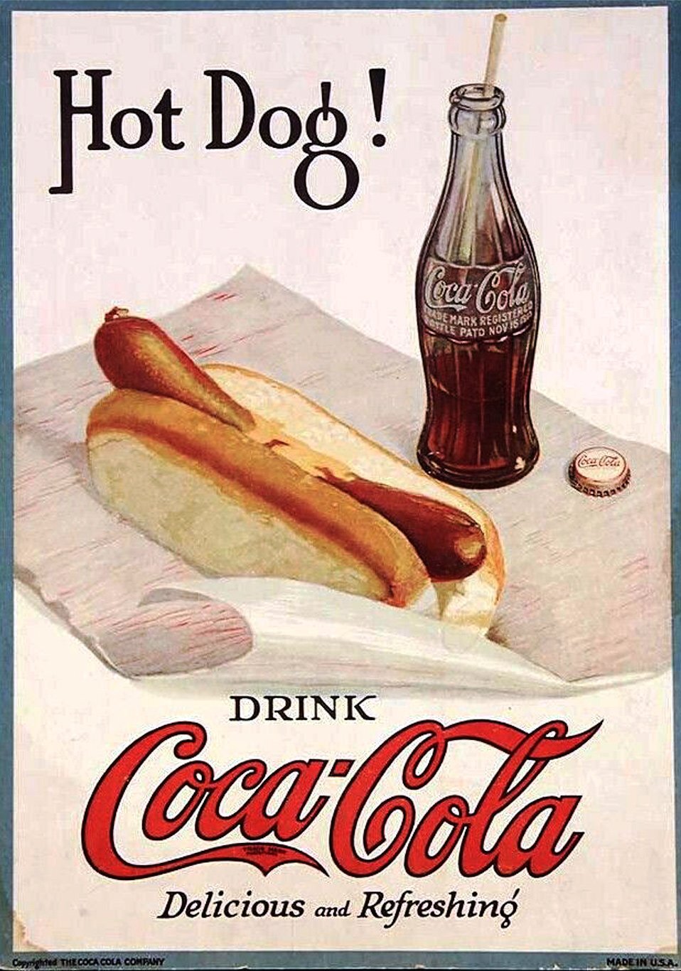 可口可乐广告，热狗，1919 年的海报