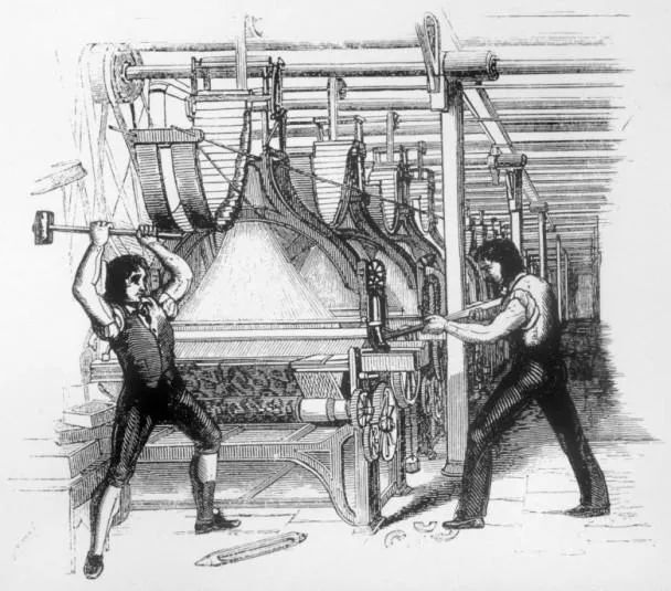 卢德运动中破坏纺织机的纺织工
